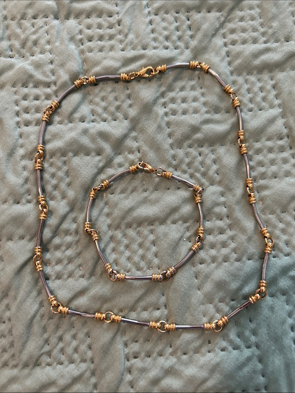 Gold and Silver Two-Tone Beaded Necklace and Bracelet Set